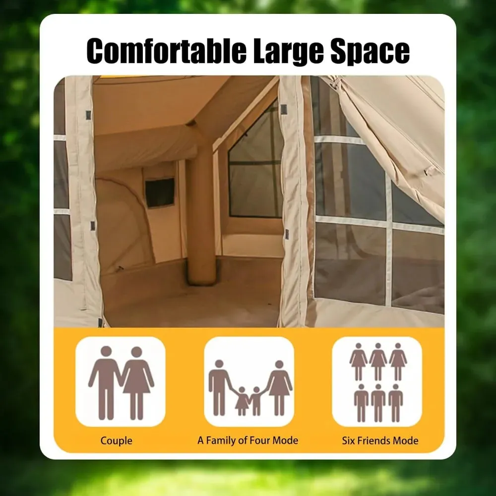 Inflatable Camping Tents with Pump - Easy Setup Waterproof and Windproof Blow-up Tent for Glamping