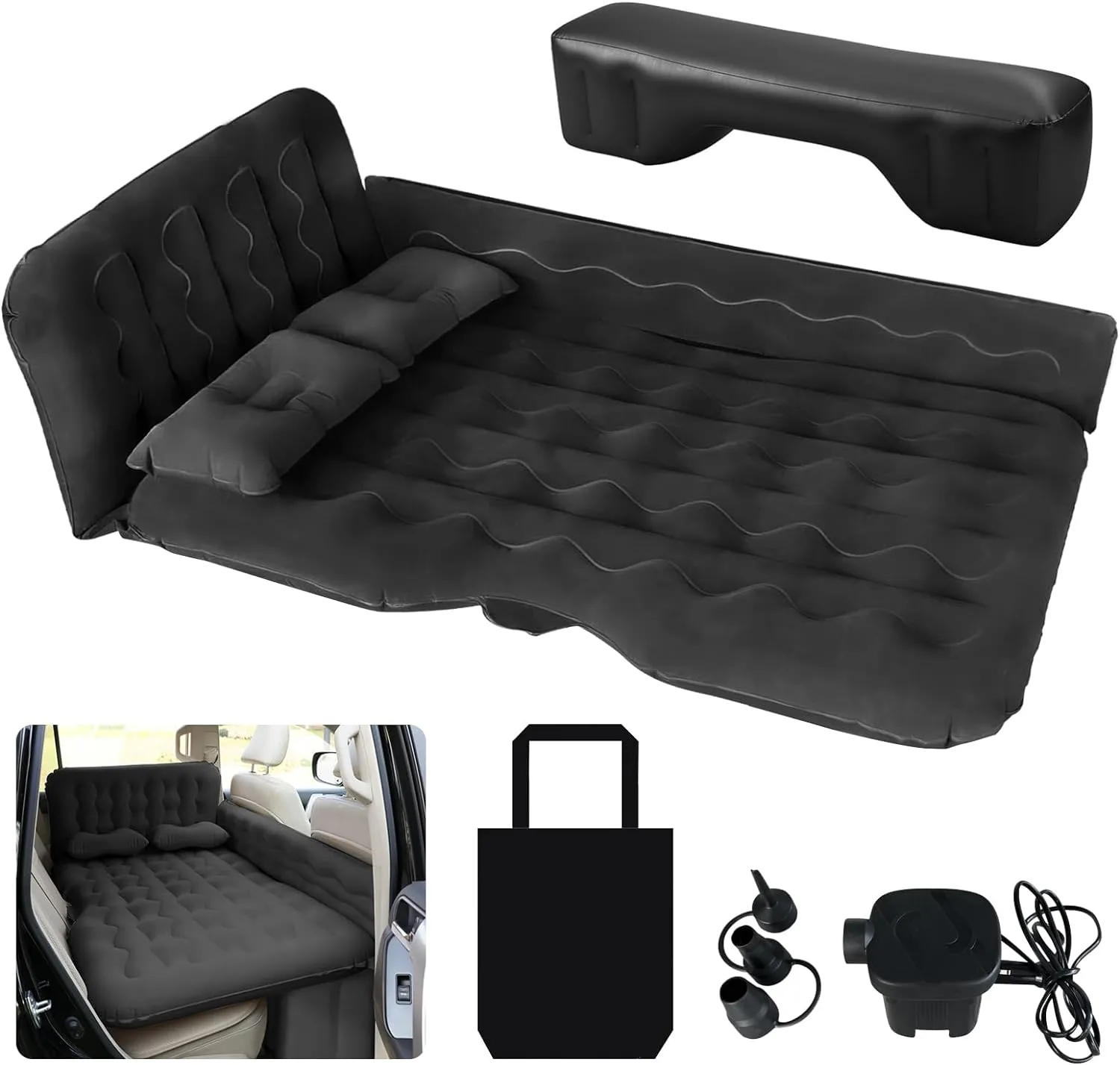 Inflatable Car Air Mattress Car Air Mattress SUV Air Mattress Car Mattress Back Seat Inflatable Bed Portable Foldable Car Air Bed SUV Sleeping Pad Car Bed Mattress Inflatable Car Mattress -BLACK