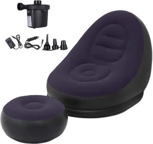 Inflatable Chair with Foot Mat,Blow Up Couch,Inflatable Sofa,Outdoor Recliner,Pure Color Flocking Sofa,Inflatable Folding Sofa,Suitable for Outdoor Camping,Family Dinner,Living Room Bedroom Balcony