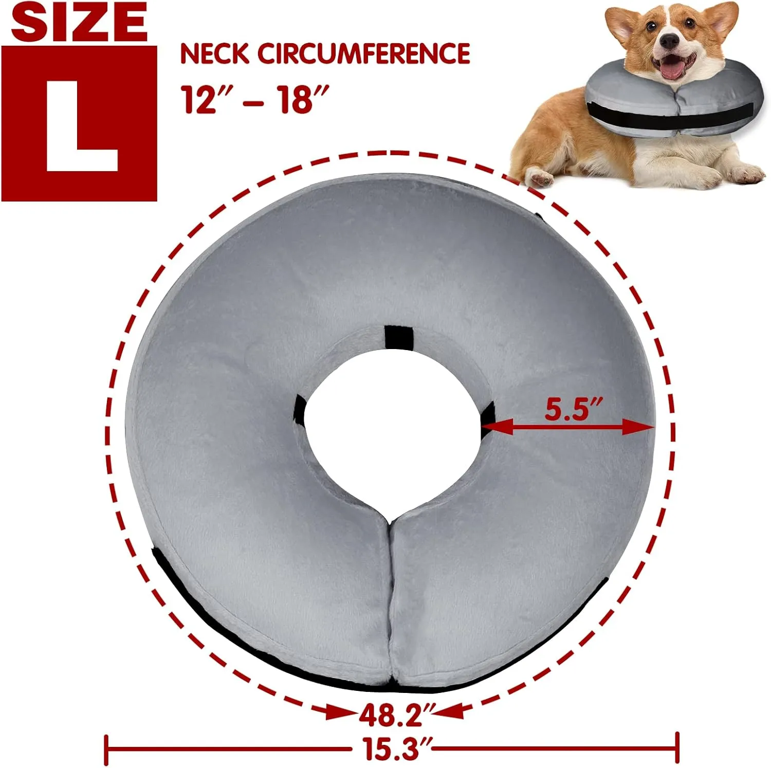 Inflatable Dog Cone Collar-Soft Protective Cone for Dogs After Surgery,Dog Donut Collar for Large Medium Small Dogs and Cats (Grey,Large)