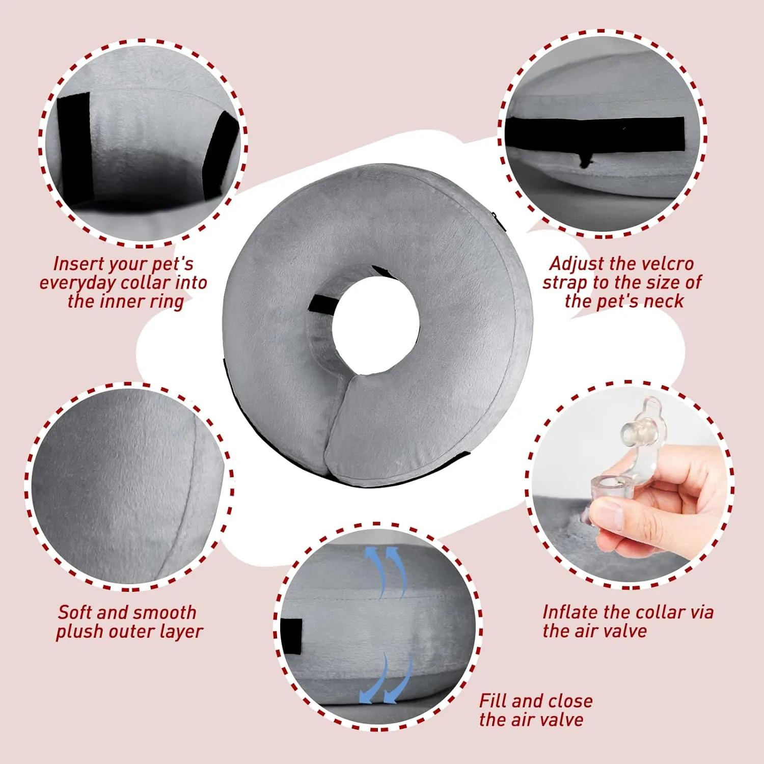 Inflatable Dog Cone Collar-Soft Protective Cone for Dogs After Surgery,Dog Donut Collar for Large Medium Small Dogs and Cats (Grey,Large)