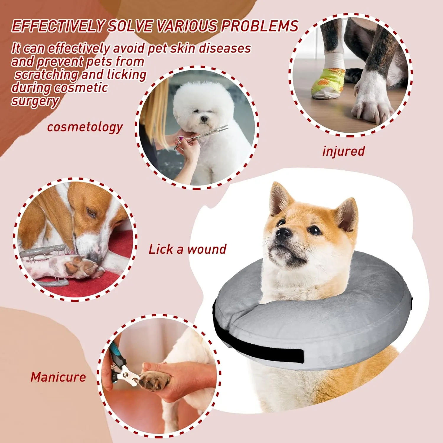 Inflatable Dog Cone Collar-Soft Protective Cone for Dogs After Surgery,Dog Donut Collar for Large Medium Small Dogs and Cats (Grey,Large)
