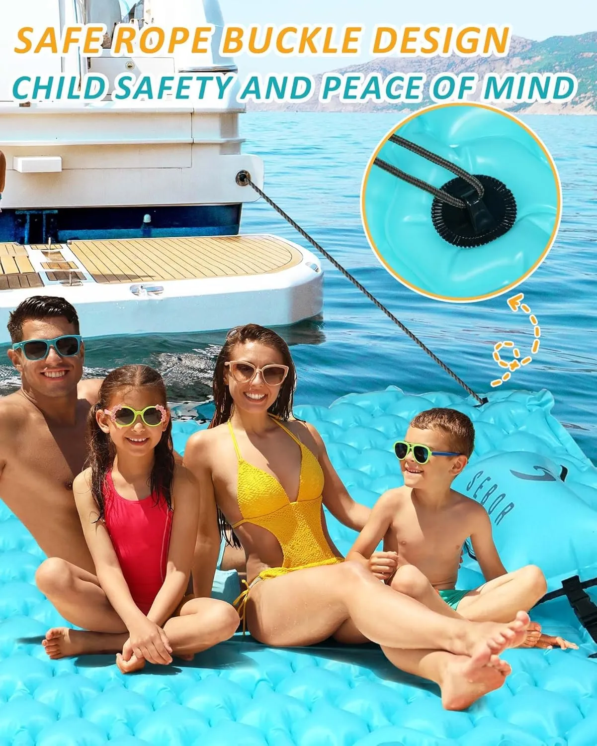 Inflatable Floating Mat, 102" x 72" X-Large Lake Floats with Water Hammock for Beach, Swimming Pool Party, and Family Fun (Blue)