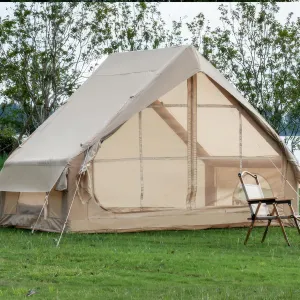 Inflatable Glamping Tent for 4-6 People | Waterproof Luxury 4-Season Air Tent with Pump & 12 Mesh Windows for Outdoor Camping, Easy Setup, UV Resistant, Windproof, Family for Backyard & Adventure