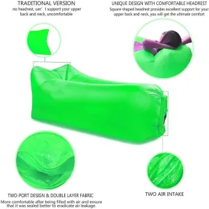 Inflatable Lounger Air Chair Sofa Bed Sleeping Bag Couch for Beach Camping Lake Garden (Green02)
