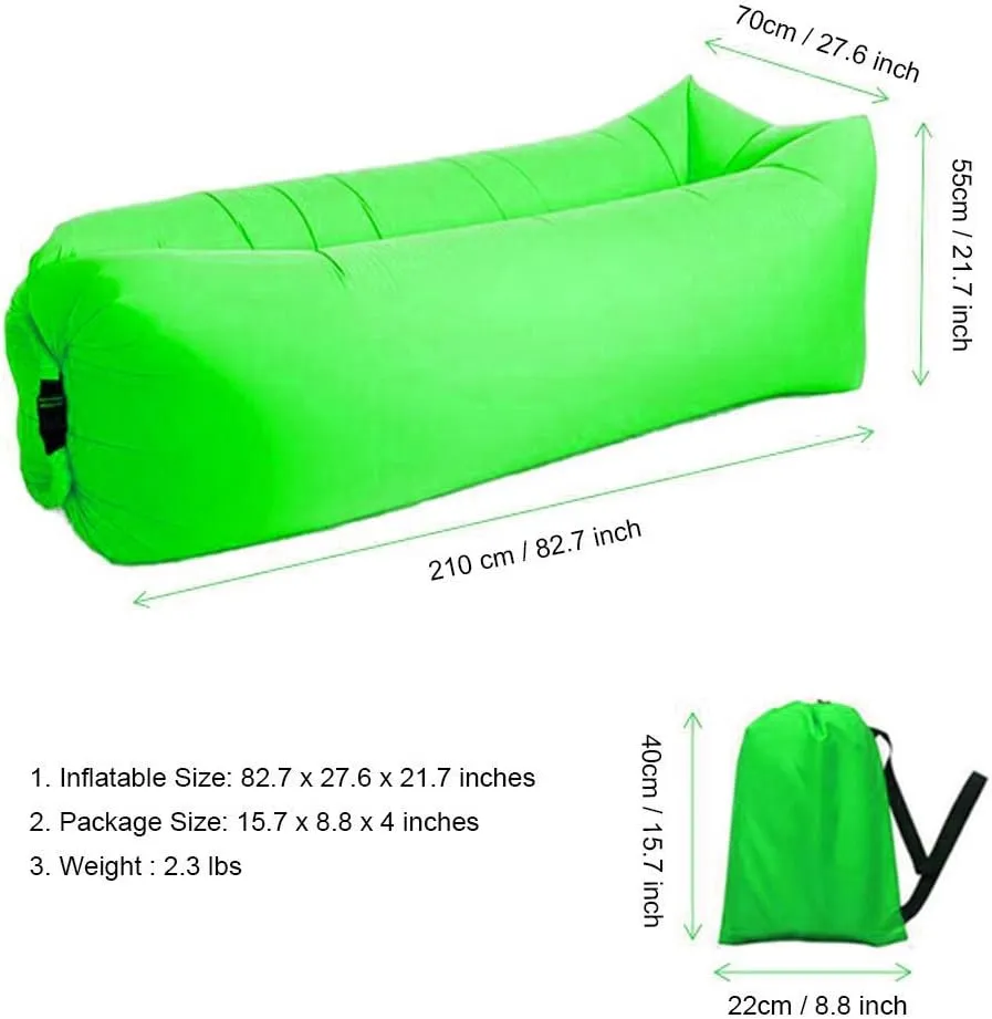Inflatable Lounger Air Chair Sofa Bed Sleeping Bag Couch for Beach Camping Lake Garden (Green02)