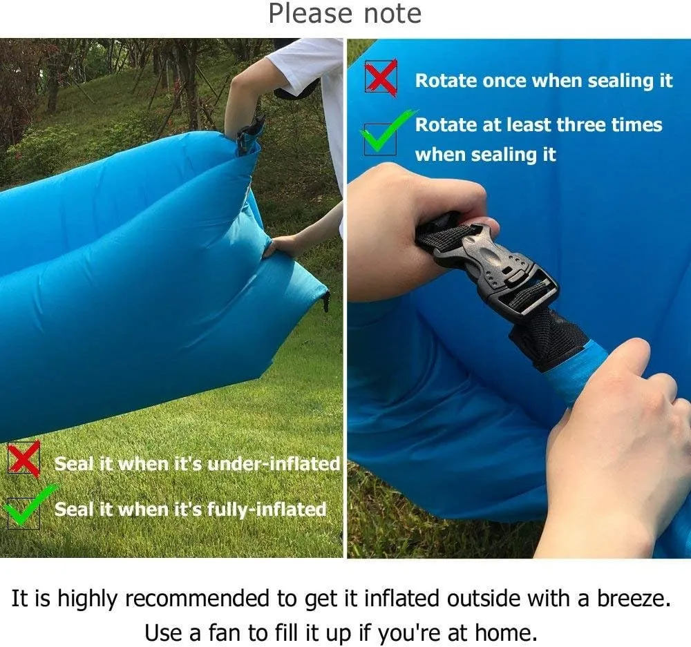 Inflatable Lounger Air Chair Sofa Bed Sleeping Bag Couch for Beach Camping Lake Garden (Green02)