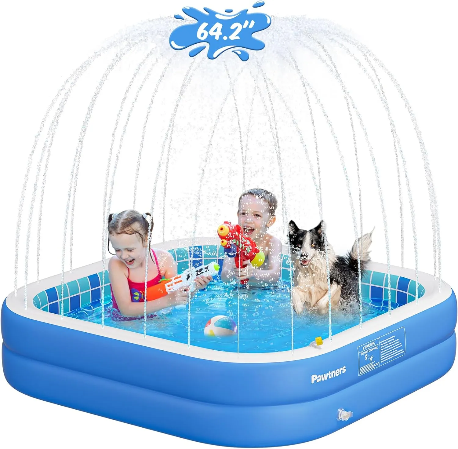 Inflatable Pool for Kids, Non-Slip Sprinkler Splash Pad for Backyard, Thickened PVC Kiddie Pool for Indoor Outdoor, Chew Proof Blow up Pond, Small Swimming Pool for Dog Bathtub (Blue 64.2x12.2 in)