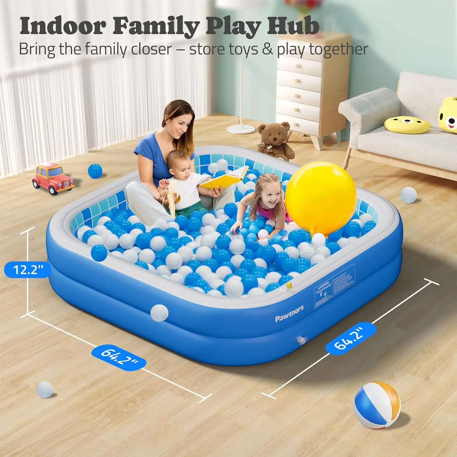 Inflatable Pool for Kids, Non-Slip Sprinkler Splash Pad for Backyard, Thickened PVC Kiddie Pool for Indoor Outdoor, Chew Proof Blow up Pond, Small Swimming Pool for Dog Bathtub (Blue 64.2x12.2 in)