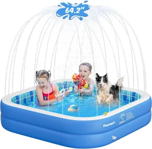 Inflatable Pool for Kids, Non-Slip Sprinkler Splash Pad for Backyard, Thickened PVC Kiddie Pool for Indoor Outdoor, Chew Proof Blow up Pond, Small Swimming Pool for Dog Bathtub (Blue 64.2x12.2 in)