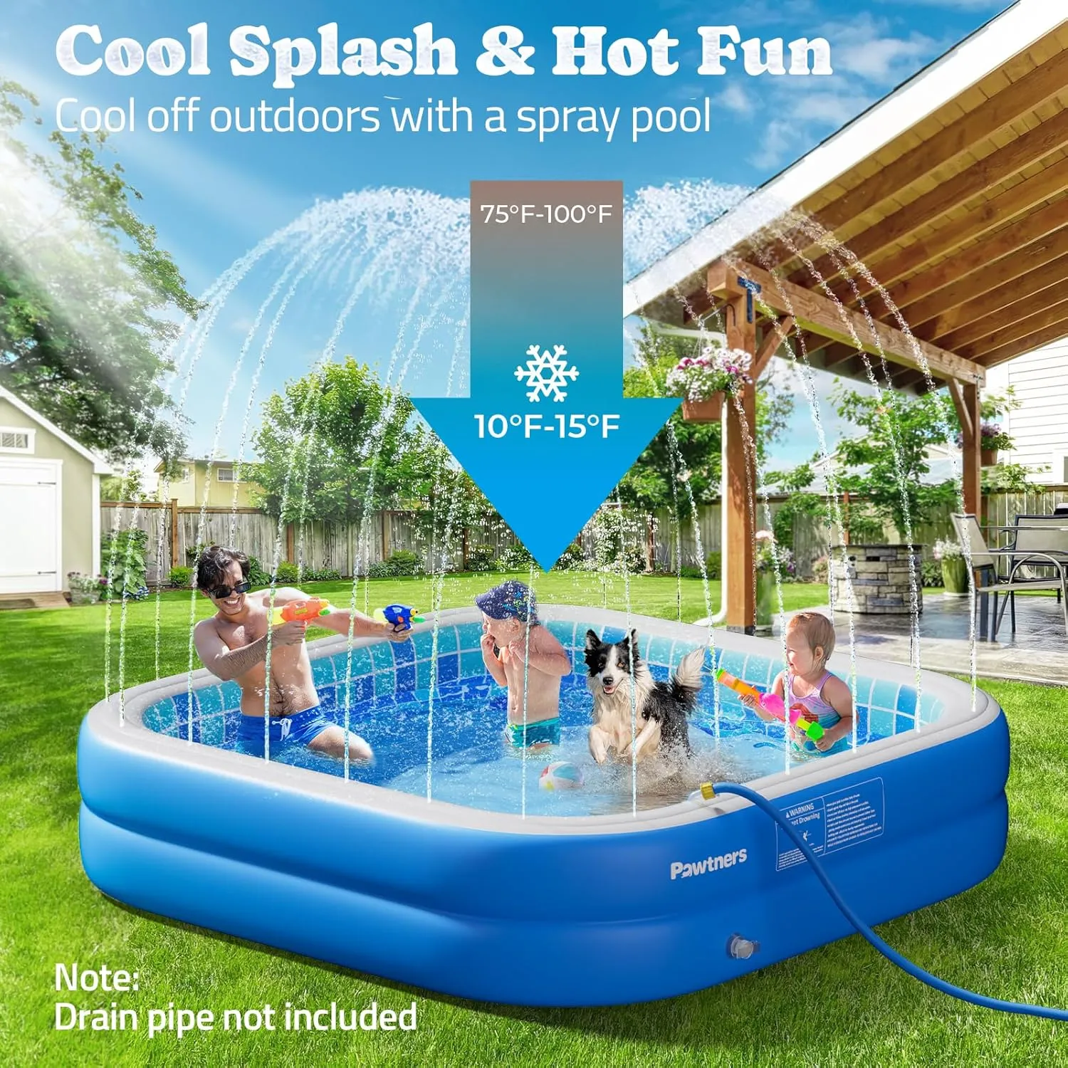 Inflatable Pool for Kids, Non-Slip Sprinkler Splash Pad for Backyard, Thickened PVC Kiddie Pool for Indoor Outdoor, Chew Proof Blow up Pond, Small Swimming Pool for Dog Bathtub (Blue 64.2x12.2 in)