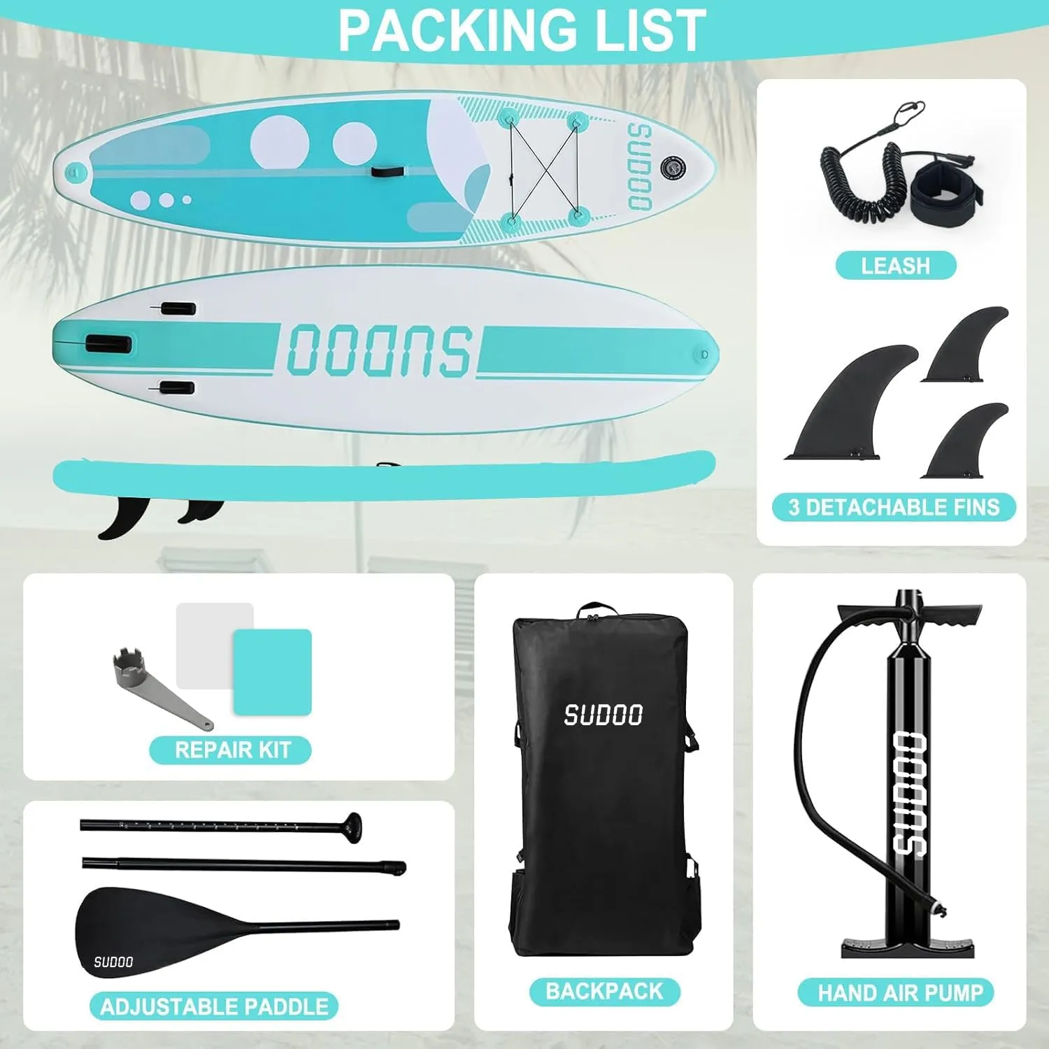 Inflatable Stand Up Paddle Board 10‘6‘‘x33‘‘- Ultra-Light SUP with Backpack, Pump, Paddle, Coil Leash, 3 Fins, Repair Kit, Stable Design, Non-Slip EVA Deck for Adults & Youth