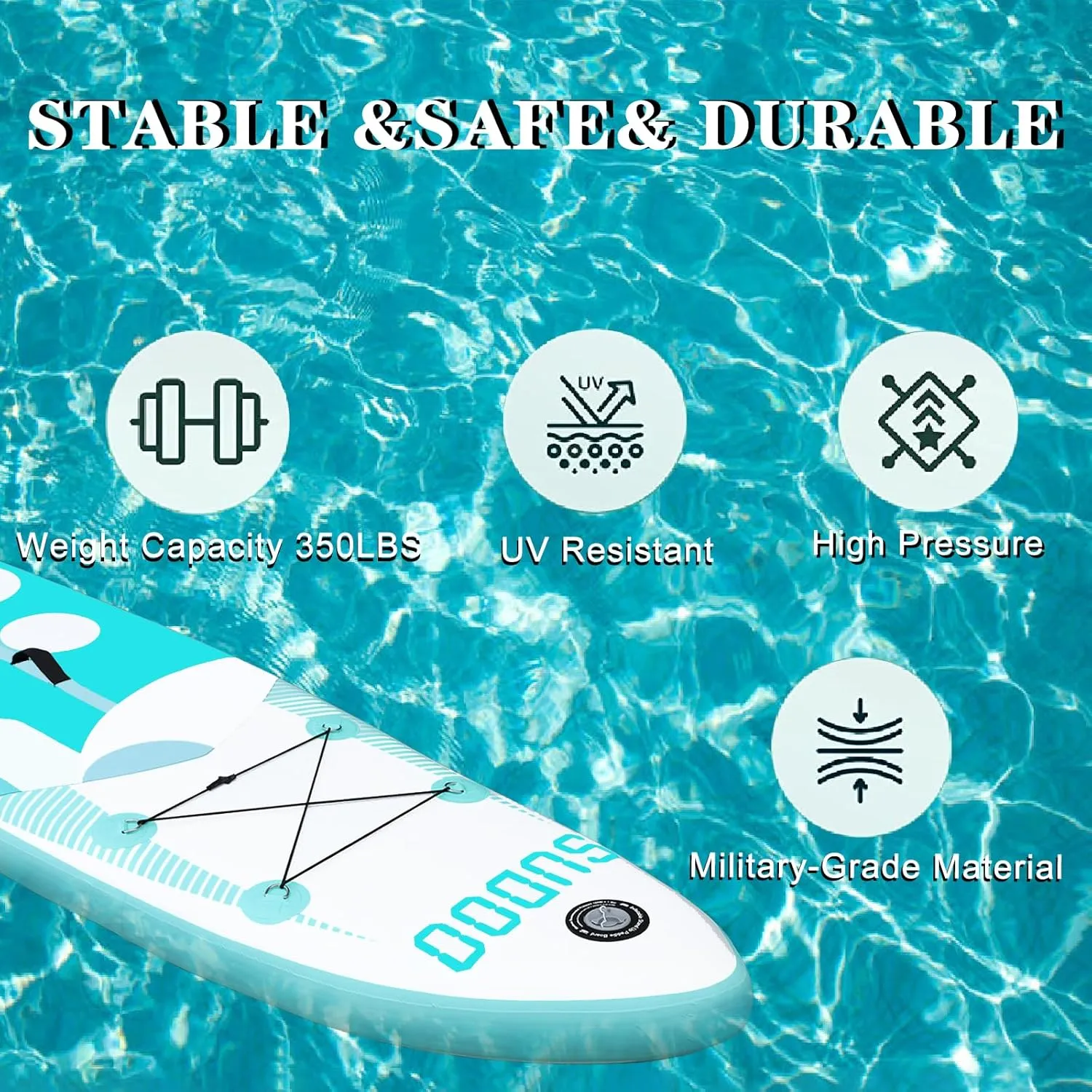 Inflatable Stand Up Paddle Board 10‘6‘‘x33‘‘- Ultra-Light SUP with Backpack, Pump, Paddle, Coil Leash, 3 Fins, Repair Kit, Stable Design, Non-Slip EVA Deck for Adults & Youth