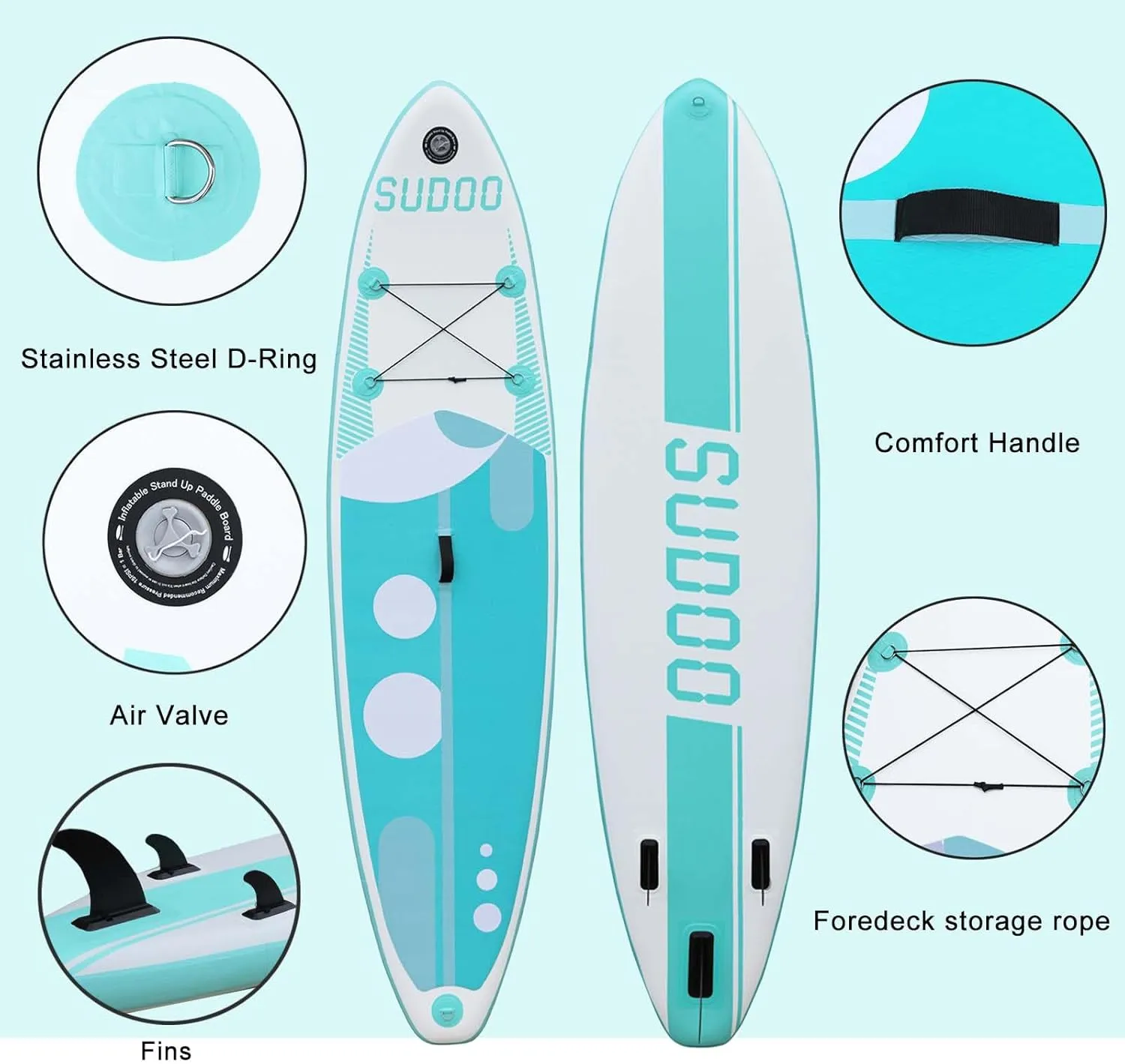 Inflatable Stand Up Paddle Board 10‘6‘‘x33‘‘- Ultra-Light SUP with Backpack, Pump, Paddle, Coil Leash, 3 Fins, Repair Kit, Stable Design, Non-Slip EVA Deck for Adults & Youth