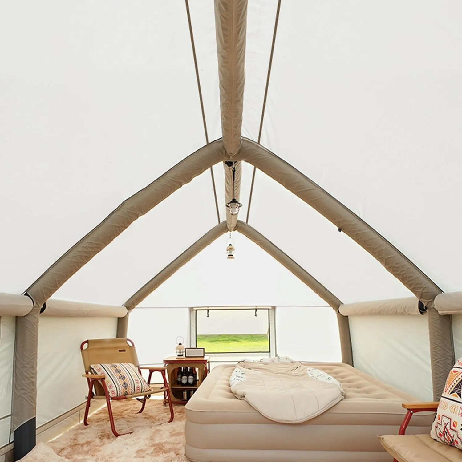 Inflatable Tents for Camping 6-8 Person,Pop Up Blow Up Tent with Chimney Opening Skylight,4 Season Glamping Tents Large Outdoor Family Luxury Big Air House Tent