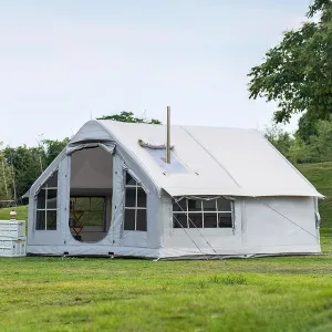 Inflatable Tents for Camping 6-8 Person,Pop Up Blow Up Tent with Chimney Opening Skylight,4 Season Glamping Tents Large Outdoor Family Luxury Big Air House Tent