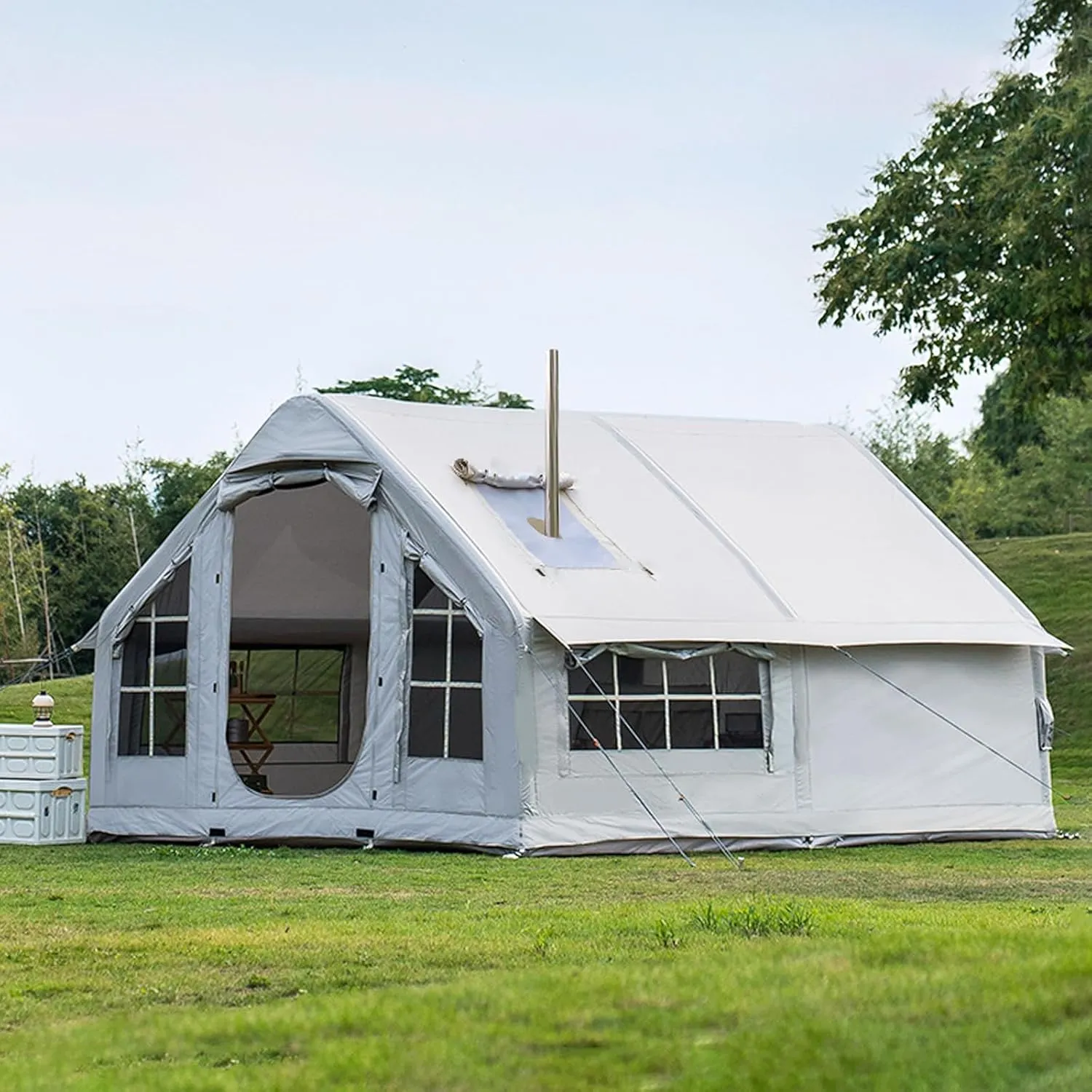 Inflatable Tents for Camping 6-8 Person,Pop Up Blow Up Tent with Chimney Opening Skylight,4 Season Glamping Tents Large Outdoor Family Luxury Big Air House Tent