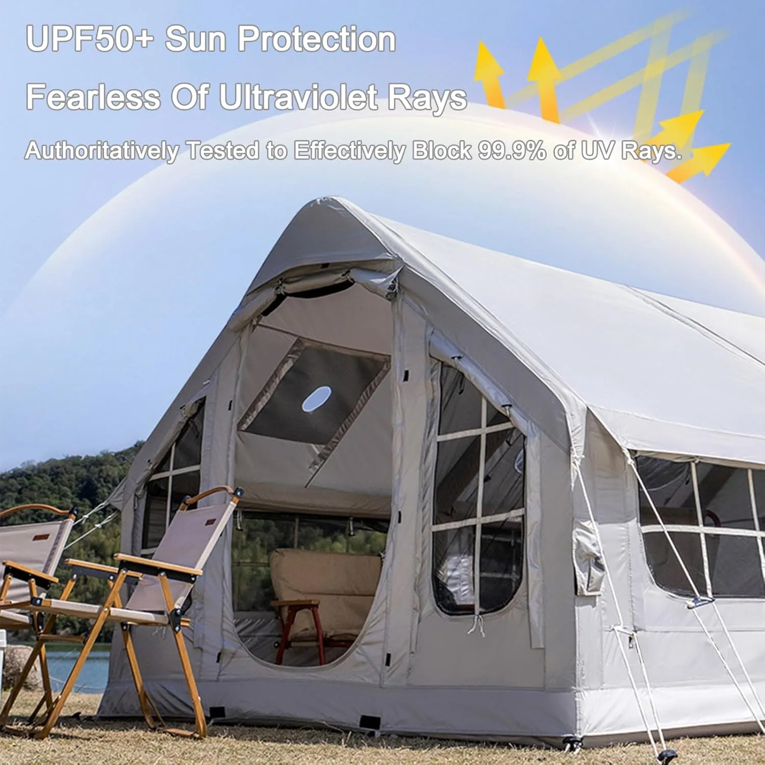 Inflatable Tents for Camping 6-8 Person,Pop Up Blow Up Tent with Chimney Opening Skylight,4 Season Glamping Tents Large Outdoor Family Luxury Big Air House Tent