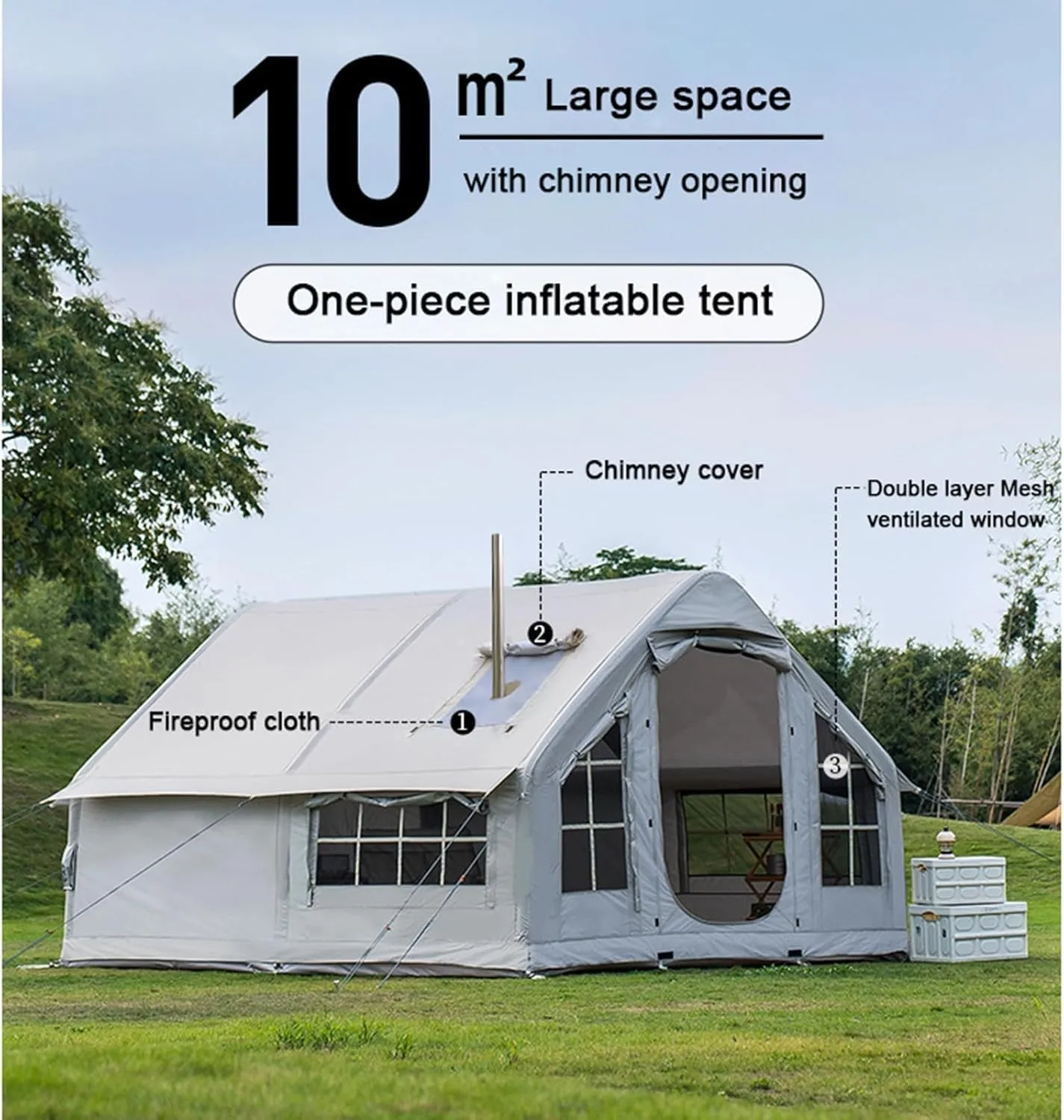 Inflatable Tents for Camping 6-8 Person,Pop Up Blow Up Tent with Chimney Opening Skylight,4 Season Glamping Tents Large Outdoor Family Luxury Big Air House Tent
