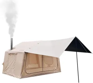 Inflatable Tents with Pump and Awning,2-3 Person Blow Up Tent with Stove Jack,4 Season Waterproof Camping Shelters Large Air Tent Pop-Up Tents,Quick to Set Up