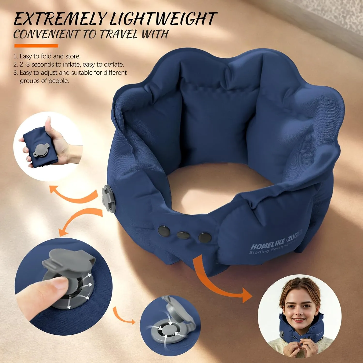 Inflatable Travel Pillow for Airplane, Inflatable Neck Pillow Airplane for Travel Office Nap Neck Support, Buy 1 Get 3 Professional Sleeping Eye Mask and Highly Silent