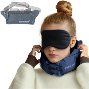 Inflatable Travel Pillow for Airplane, Inflatable Neck Pillow Airplane for Travel Office Nap Neck Support, Buy 1 Get 3 Professional Sleeping Eye Mask and Highly Silent