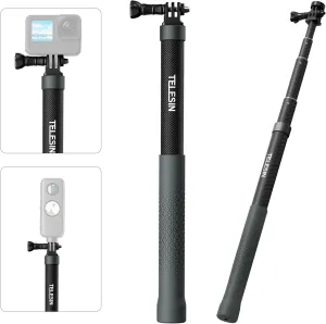 Invisible Selfie Stick 1.2m/47.2" Carbon Fiber Telescopic Monopod Pole for X5/X4/X3/X2 GOPro 13 12 11 10 9 8 DJI Action 5 Pro Pocket 3 AKASO Action Camera Accessories