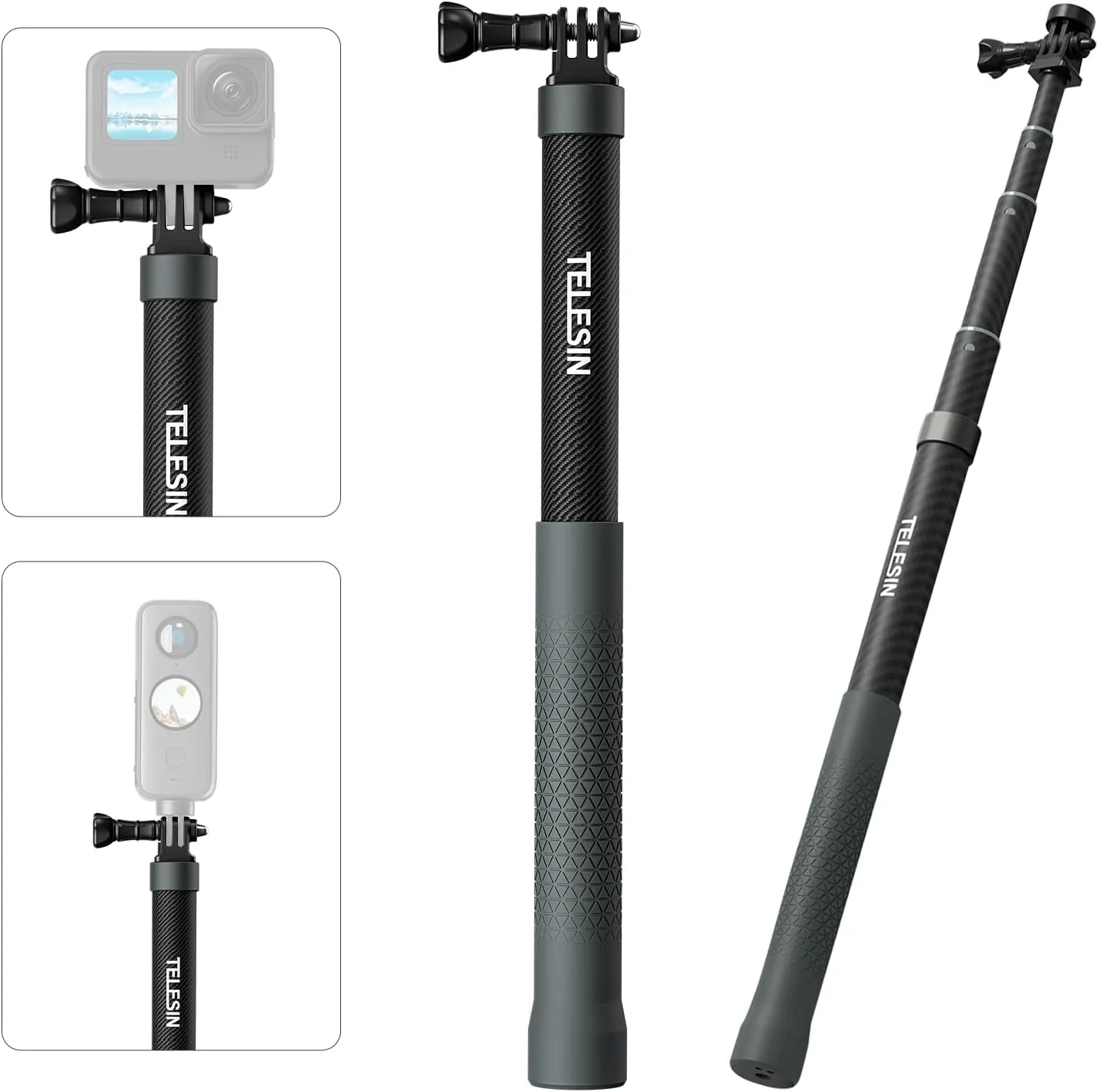 Invisible Selfie Stick 1.2m/47.2" Carbon Fiber Telescopic Monopod Pole for X5/X4/X3/X2 GOPro 13 12 11 10 9 8 DJI Action 5 Pro Pocket 3 AKASO Action Camera Accessories