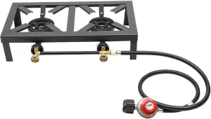 Iron Double-Burner Outdoor Entertainment Tent Gas Stove 8000W Portable Propane Cooktop Adjustable Firepower Cooking Equipment Regulator Versatile Barbecue Tool
