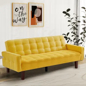 IULULU Futon Sofa Bed, Modern Convertible Sleeper Couch with Armrests for Studio, Office, Apartment, Compact Living, Game Room, Overnight Guests, Yellow