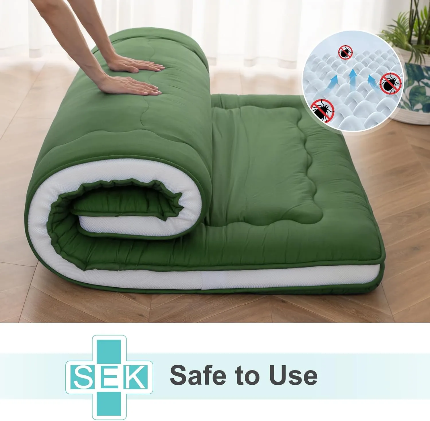 Japanese Floor Mattress, 4" Japanese Futon Mattress, Foldable & Portable Shiki Futon (shikibuton), Roll Up Thicken Sleeping Tatami Mat Sleeping Pad for Camping (Green, 39 x 80)