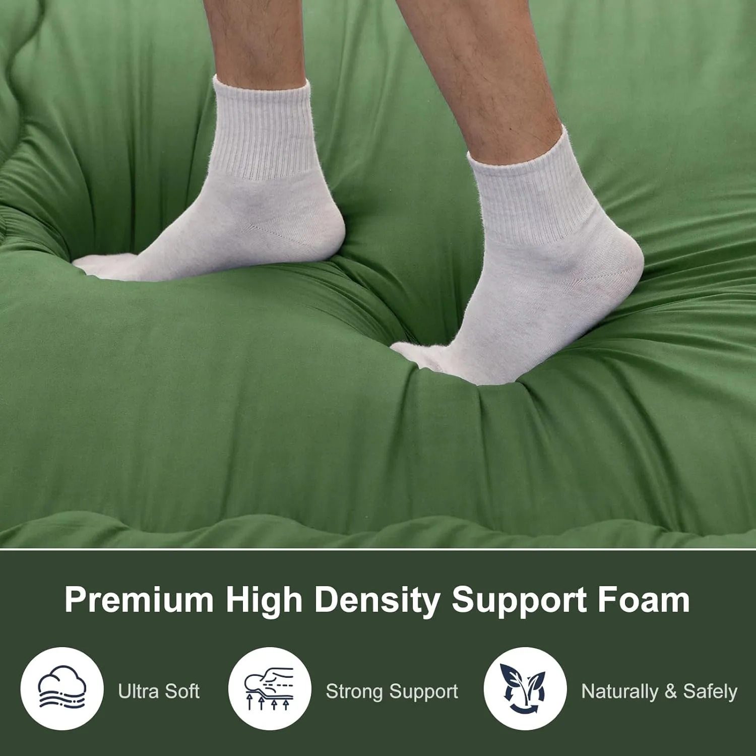 Japanese Floor Mattress, 4" Japanese Futon Mattress, Foldable & Portable Shiki Futon (shikibuton), Roll Up Thicken Sleeping Tatami Mat Sleeping Pad for Camping (Green, 39 x 80)