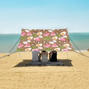 Japanese Ramen Soup Mushrooms Beach Camping Tent Sun Shelter for Whole Family, Beach Shade Canopy with UPF50  UV Protection,Easy Set Up and Carry,Outdoor Shade for Trips, Fishing, Backyard Fun