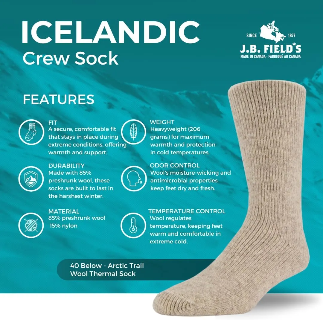 J.B. Field's -40 Below Arctic Trail Thermal Winter Socks for Hiking, Trekking & Outdoor Activity, 85% Preshrunk Wool