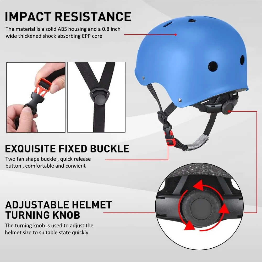 JBM Skating Protective Gear Adult Skateboard Helmet Knee and Elbow Pads with Wrist Guards for Inline Roller Skating, Skateboarding, Scootering
