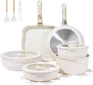 JEETEE Pots and Pans Set Non Stick 25pcs, Cookware Set with Removable Handle, Induction Kitchen Cooking Sets with Detachable Handle, RV Camping Stackable Pots Pans, Oven Safe, PFOA Free, Beige