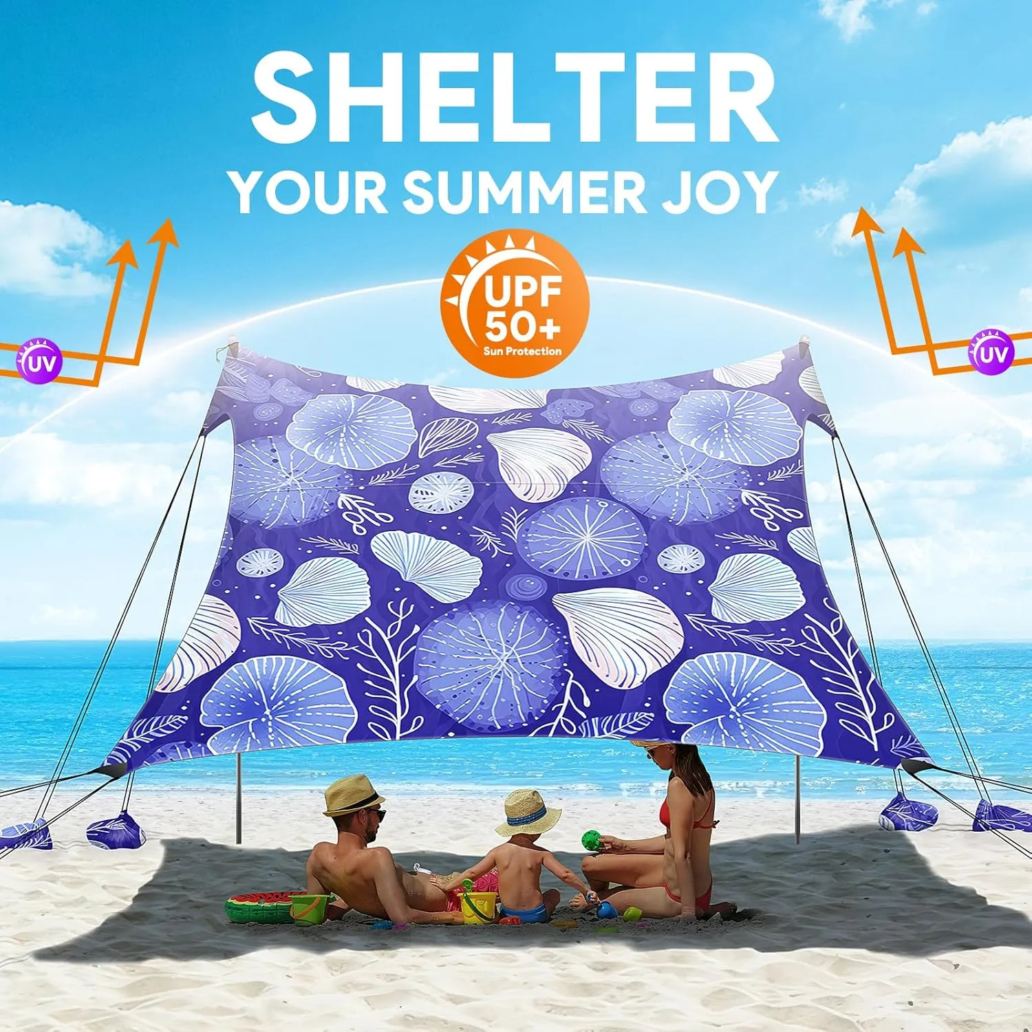 Jellyfish Beach Tent Canopy, 10 x 10 FT, UPF50  Sun Protection, Windproof, Easy Setup, Portable, 8 Person Capacity