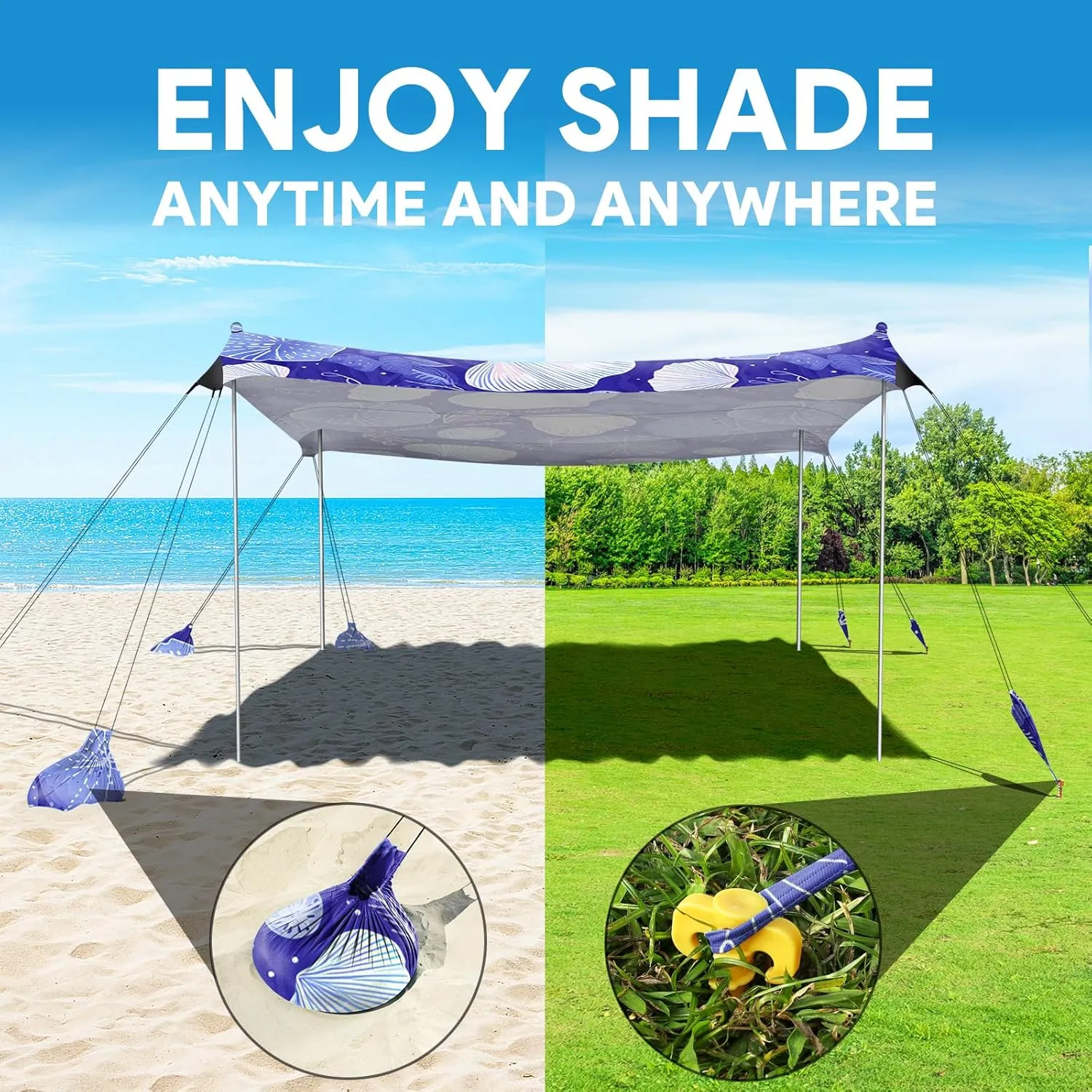Jellyfish Beach Tent Canopy, 10 x 10 FT, UPF50  Sun Protection, Windproof, Easy Setup, Portable, 8 Person Capacity