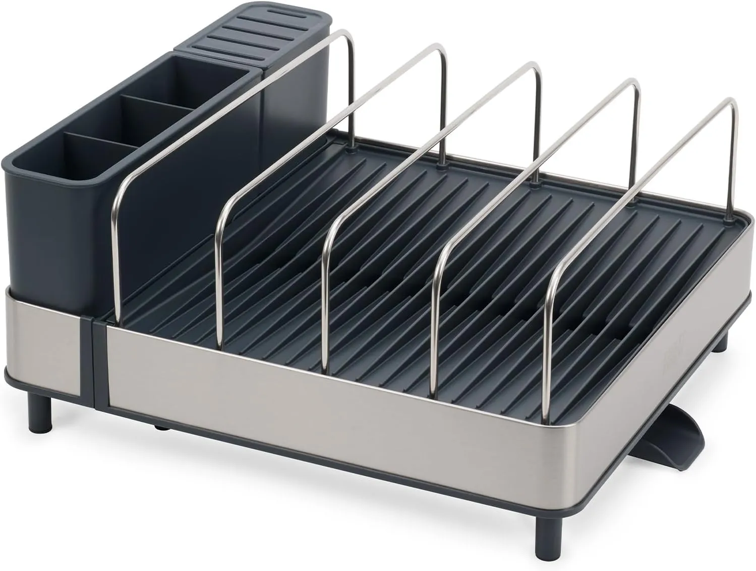 Joseph Joseph Extend Max Steel Expanding Dish Drying Rack, with high Capacity Large for Items, Cutlery and Knife Holder, Swivel Draining Spout, Stainless Steel