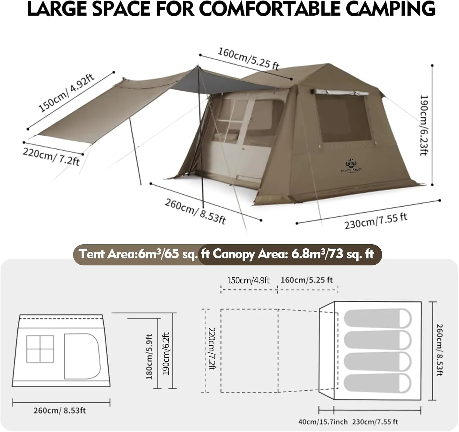 Jupiter 5/6/13 Outdoor Camping Tent for 4/6/8 People, Fully Automatic Quick Opening, for Outdoor Picnic, Park & Family Use, Silver Coated Sunscreen & Waterproof