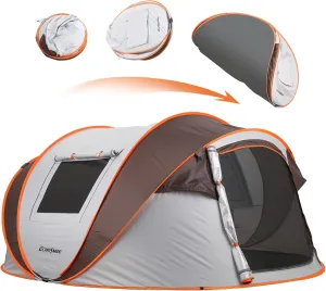 Kaimei 6-Person Pop Up Tent, Instant Camping Tent for Family, White   Light Orange, Quick Setup, Spacious, UV Resistant, Windproof