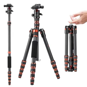 K&F Concept 360° Ball Head 5-Section Carbon Fiber Tripod   Monopod with 8kg Maximum Load Capacity & 1.52m Height, 1/4" Threaded Mounts for DSLR Mirrorless Cameras | A225C0 BH-25L