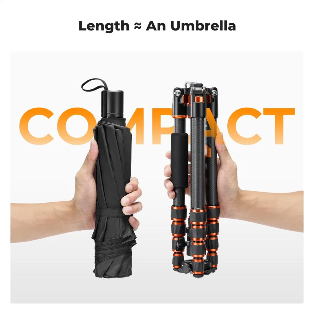 K&F Concept 360° Ball Head 5-Section Carbon Fiber Tripod   Monopod with 8kg Maximum Load Capacity & 1.52m Height, 1/4" Threaded Mounts for DSLR Mirrorless Cameras | A225C0 BH-25L