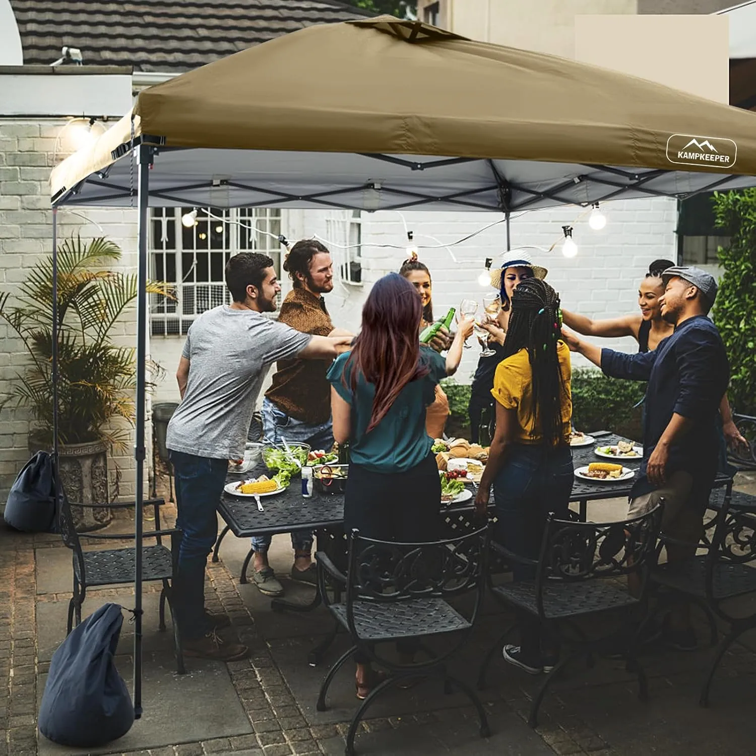 KAMPKEEPER 10x10 Replacement Top Pop Up Canopy Tent Top Cover Roof with Air Vent and Adjustable Elastic Strap, Polyester UV Waterproof for Outdoor Garden Patio Pavilion Sun Shade(Top Only) (Khaki)