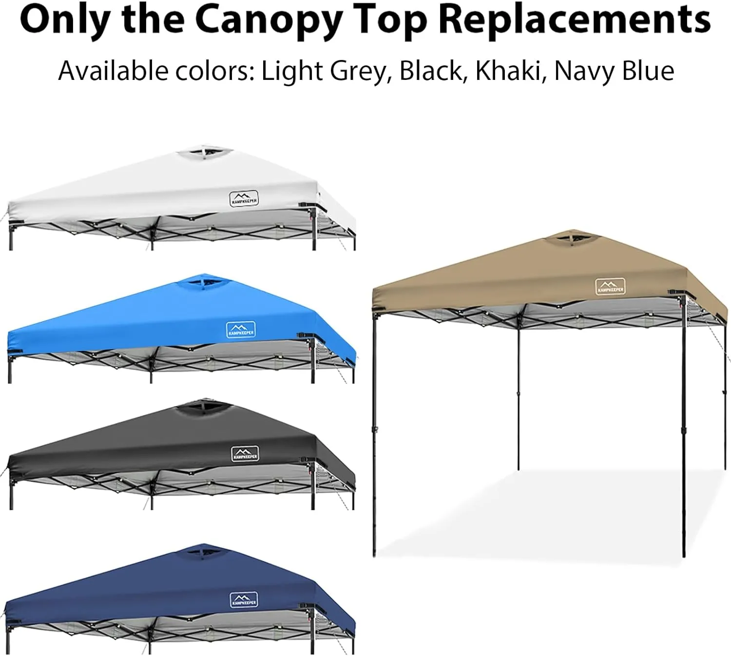 KAMPKEEPER 10x10 Replacement Top Pop Up Canopy Tent Top Cover Roof with Air Vent and Adjustable Elastic Strap, Polyester UV Waterproof for Outdoor Garden Patio Pavilion Sun Shade(Top Only) (Khaki)