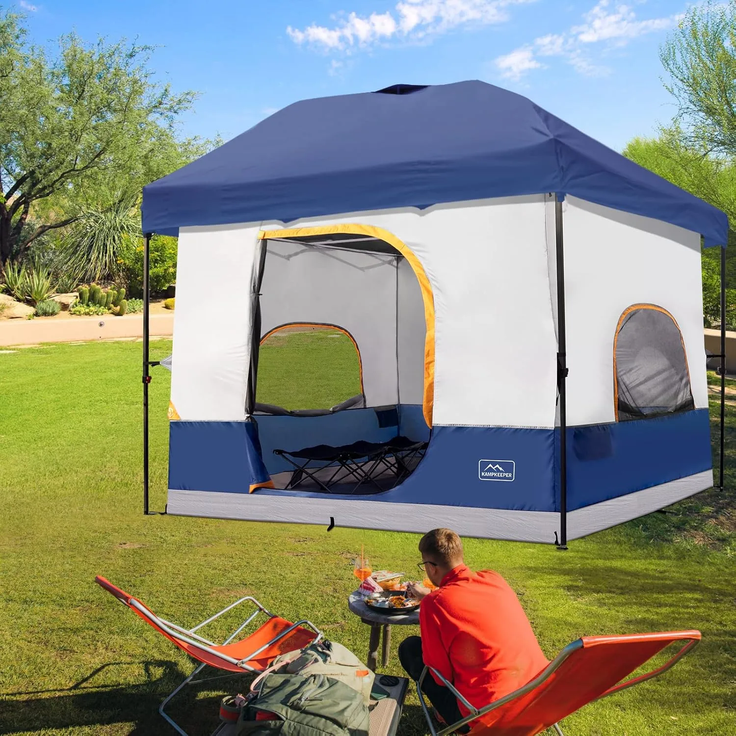KAMPKEEPER Camping Inner Tent for Pop Up CanopyConverts 10'x10' Canopy into Camping TentFully Vented Roof, Navy Blue