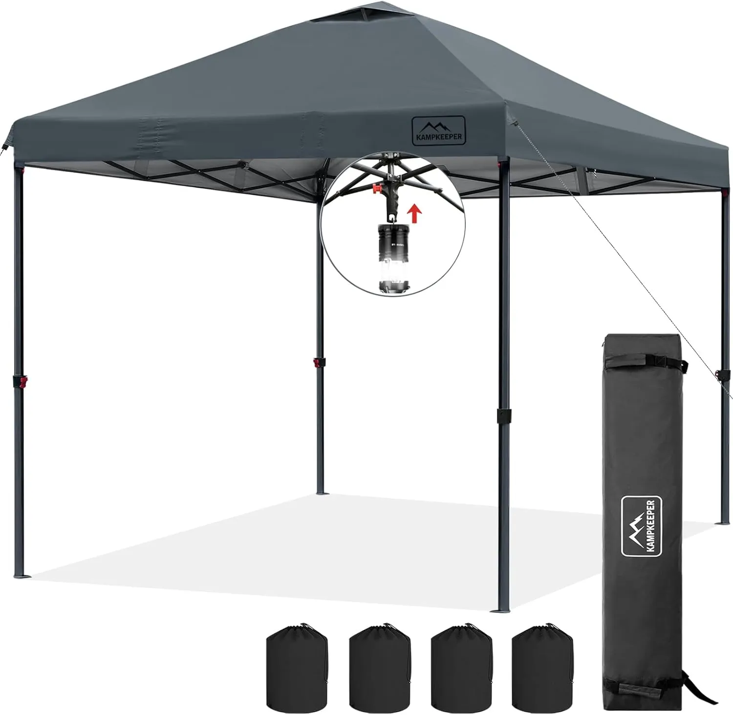 KAMPKEEPER One Person Setup 10x10 Pop up Canopy Tent, Instant Portable Canopy, One Push Outdoor Canopy with 3 Adjustable Heights, Wheeled Carry Bag, Bonus 8 Stakes and 4 Ropes(Dark Grey)