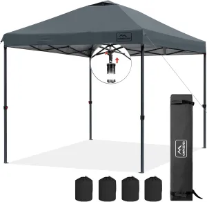 KAMPKEEPER One Person Setup 10x10 Pop up Canopy Tent, Instant Portable Canopy, One Push Outdoor Canopy with 3 Adjustable Heights, Wheeled Carry Bag, Bonus 8 Stakes and 4 Ropes(Dark Grey)