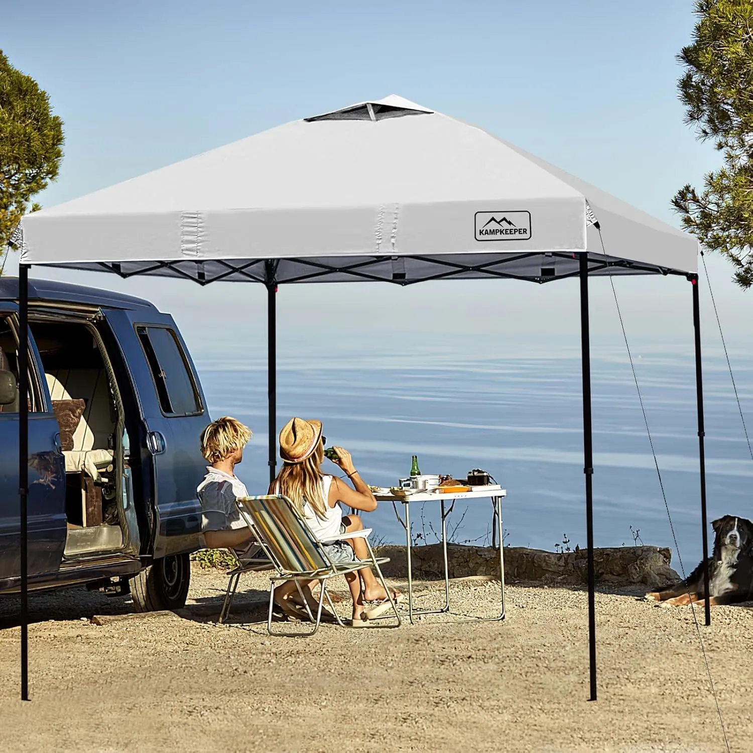 KAMPKEEPER One Person Setup 10x10 Pop up Canopy Tent, Instant Portable Canopy, One Push Outdoor Canopy with 3 Adjustable Heights, Wheeled Carry Bag, Bonus 8 Stakes and 4 Ropes(White)