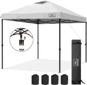 KAMPKEEPER One Person Setup 10x10 Pop up Canopy Tent, Instant Portable Canopy, One Push Outdoor Canopy with 3 Adjustable Heights, Wheeled Carry Bag, Bonus 8 Stakes and 4 Ropes(White)